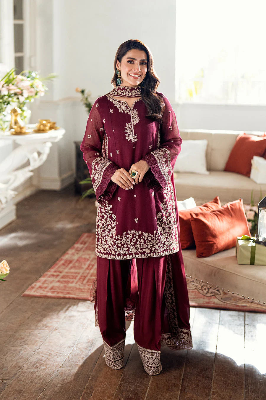 Azure Unstitched lawn Embroidered 3pc with lawn Embroidered Cut-work Ready To Wear Shawl