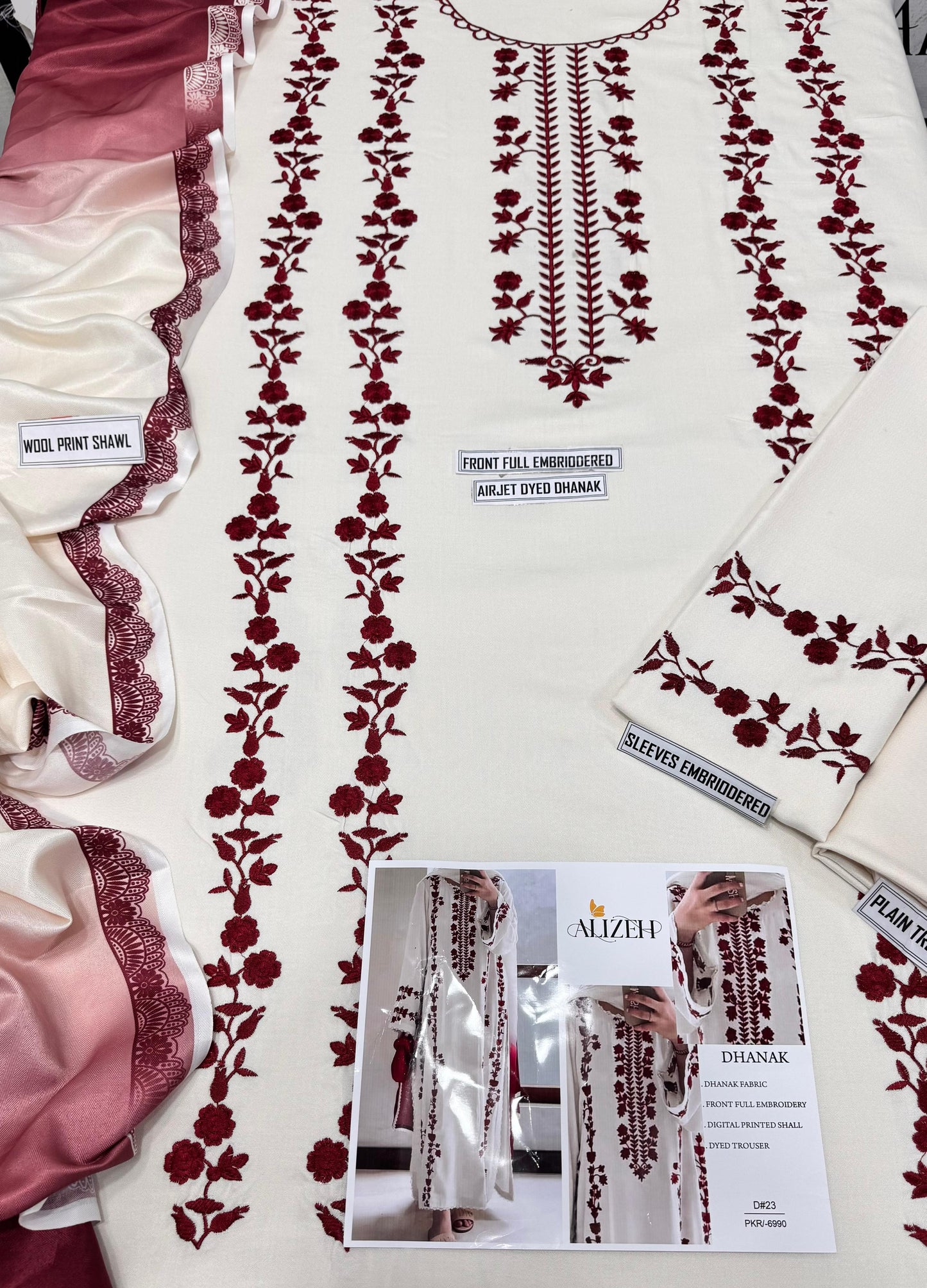 ALIZEH 3PC DHANAK EMBROIDERED COLLECTION