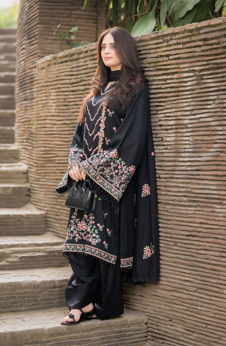 Libas 3PC DHANAK EMBROIDERED SHIRT WITH DHANAK EMBROIDERED SHAWL &Trouser