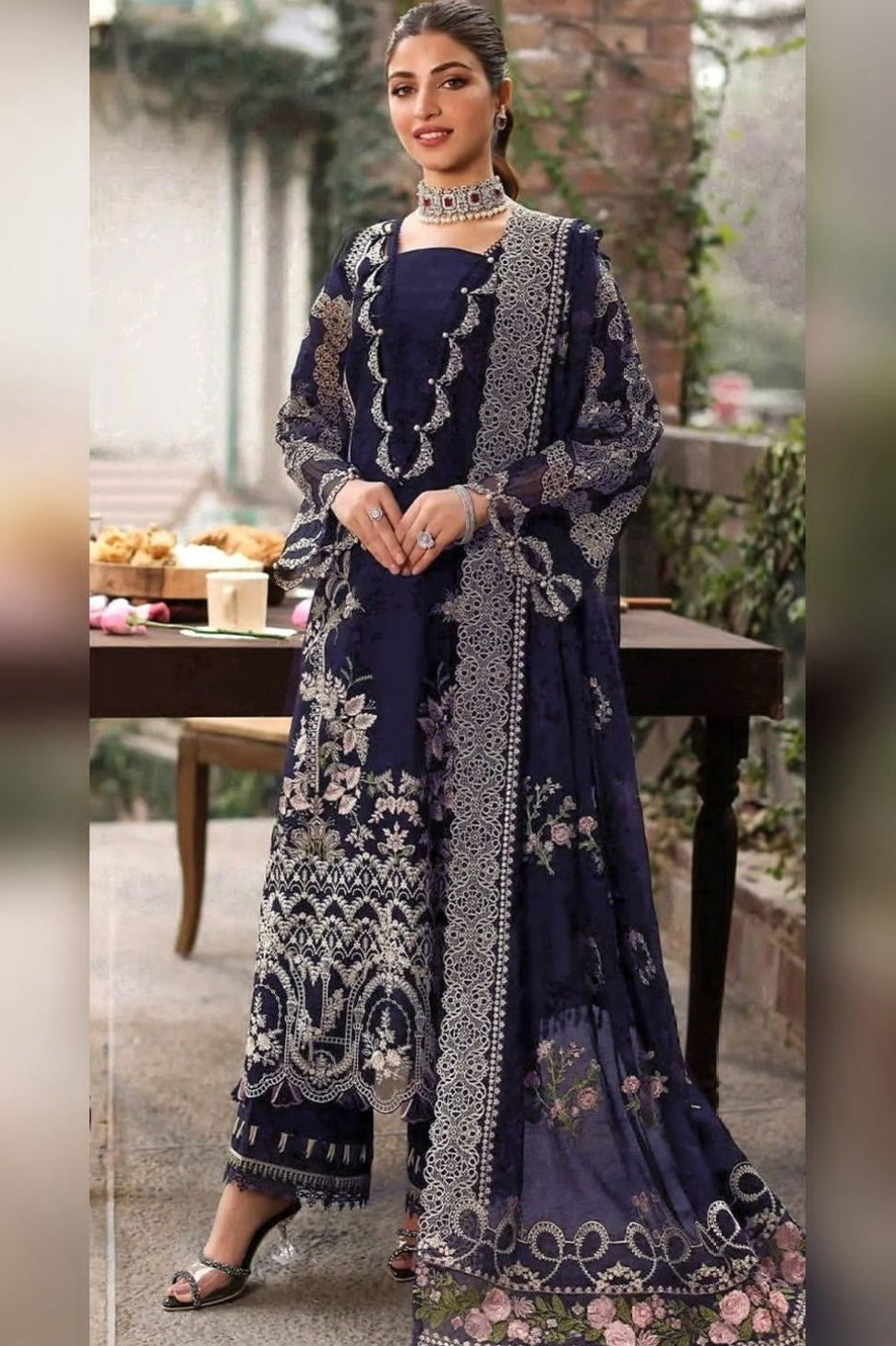 KAHF 3PC UNSTITCHED lawn 90/70 EMBROIDERED WITH EMBROIDERED SHAWL & PLAIN lawn 90/70 TROUSER