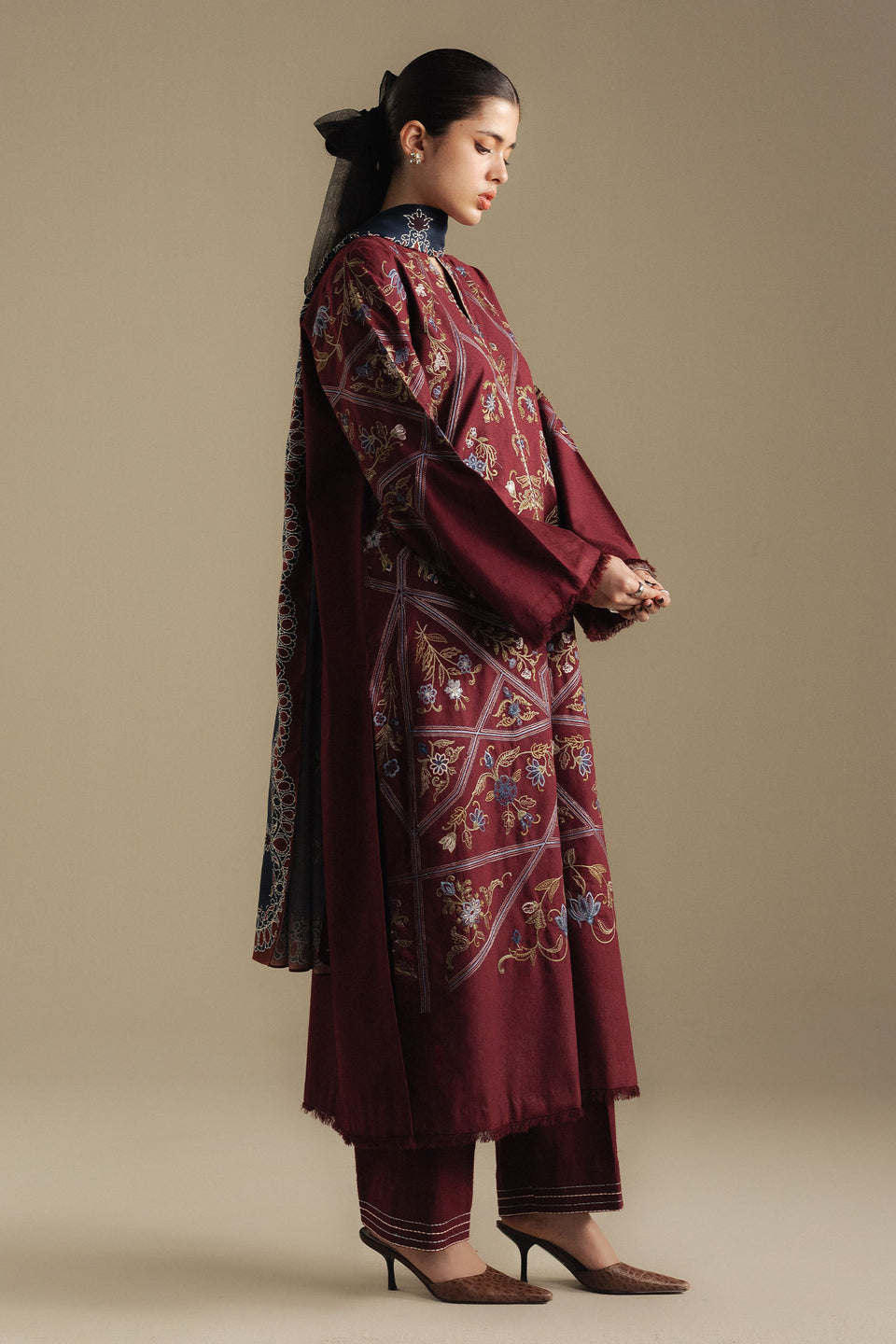 CoCo BY ZARA SHAHJAHAN LUXURY UNSTITCHED WINTER DHANAK EMBROIDERED 3PC WITH PRINTED PASHMINA WOOL SHAWL