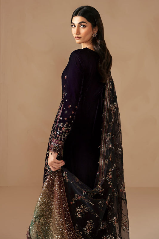 Jazmin 3PC Embroidered Velvet Suit with Embroidered Organza Dupatta