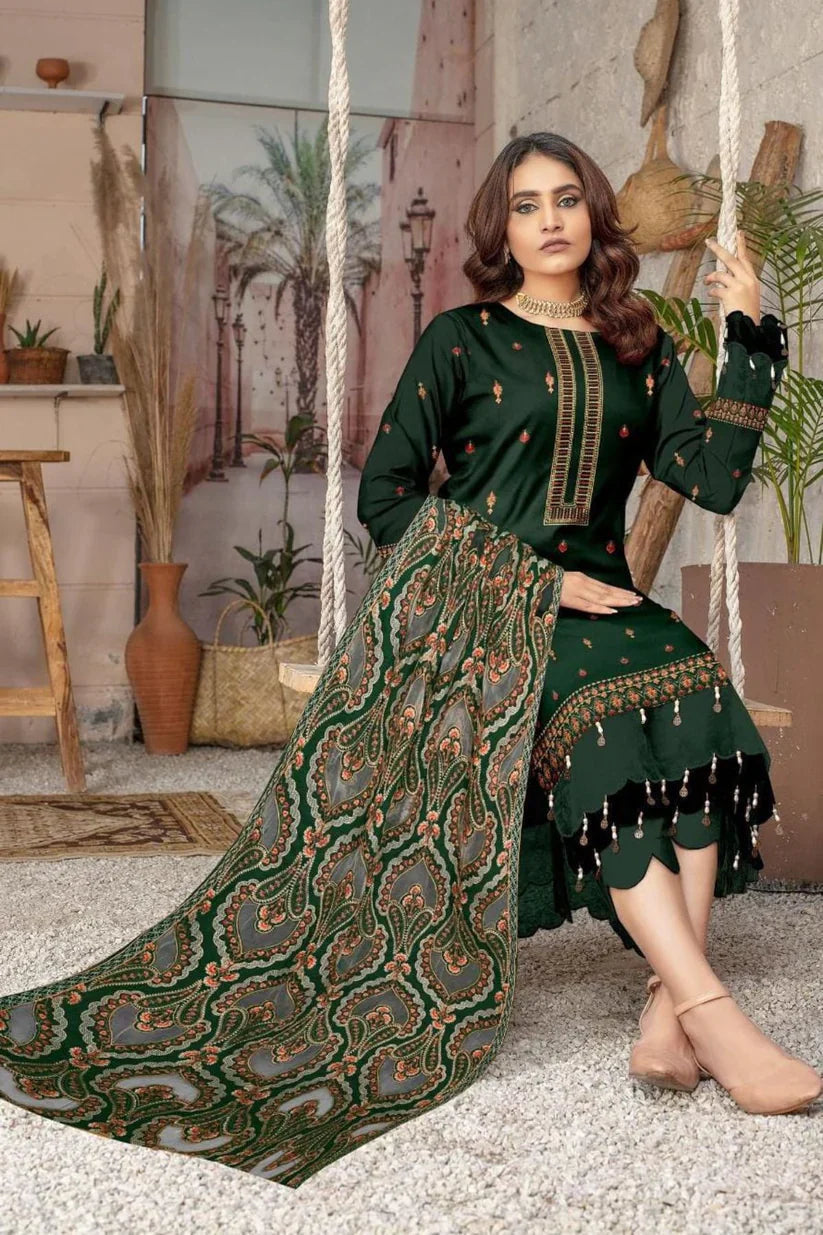 Bareeze Unstitched Luxury Dhanak Heavy Embroidered 3PC Suit With Laser Cut Shawl