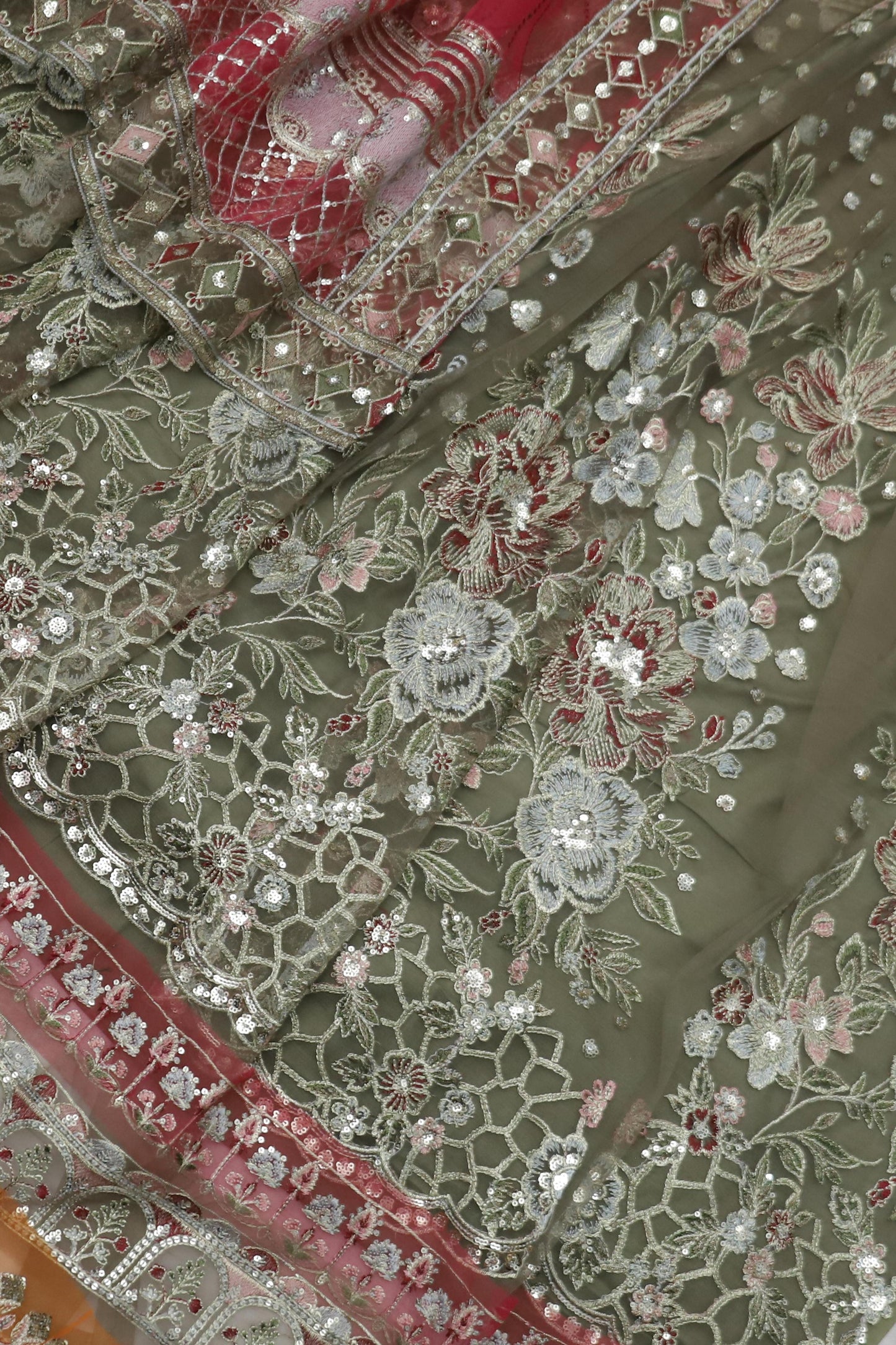 Baroque Embroidered Sequins Net Front Body With Ada-Worked